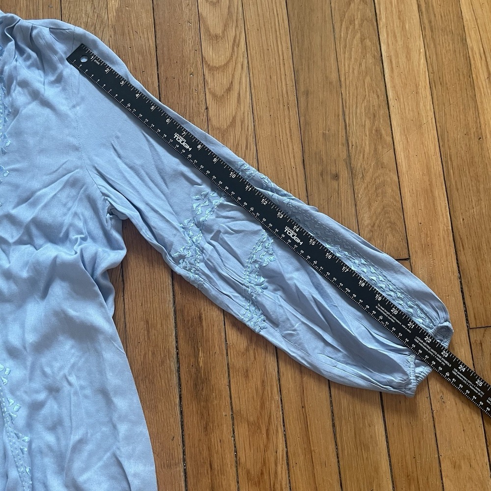 NWOT Womens Small Blue Embroidered Tunic Blouse Shirt Pullover Tassel Boho Flowy - Picture 10 of 14
